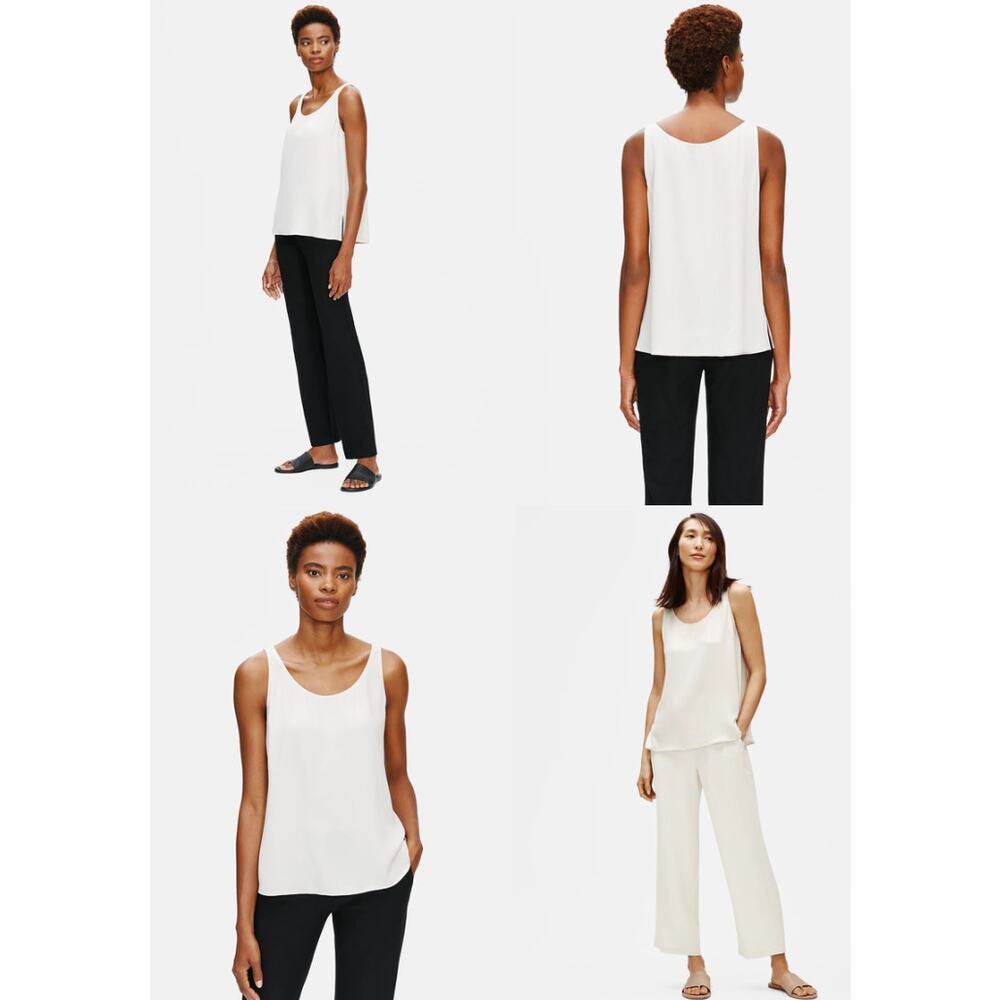 NWT Eileen Fisher Silk Georgette Crepe Scoop Neck Tank Petite Large